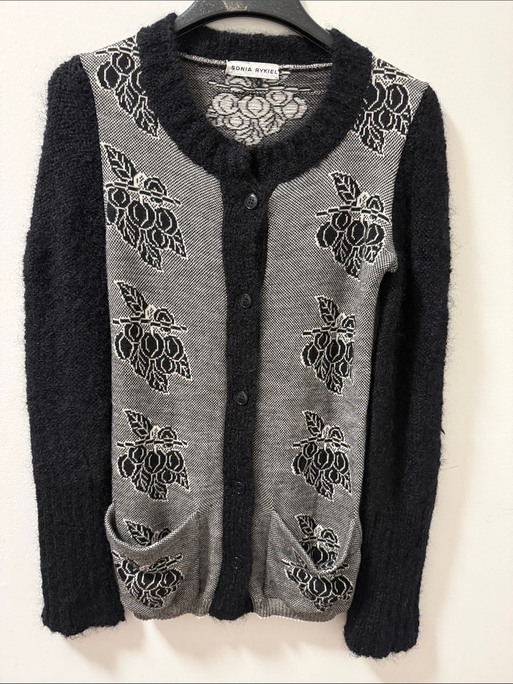Sonia Rykiel Vintage Black & White Wool & Mohair Cardigan Sweater. Size 44 (10).